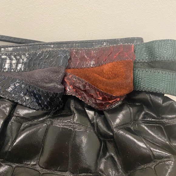 80's Black Samir🦎 Leather Reptile Patchwork Clutch Handbag🌵 - Picture 3 of 7